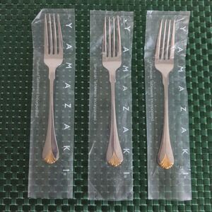 Yamazaki CARA Salad Forks Gold Accent Set Of 3 Stainless Glossy New Old Stock